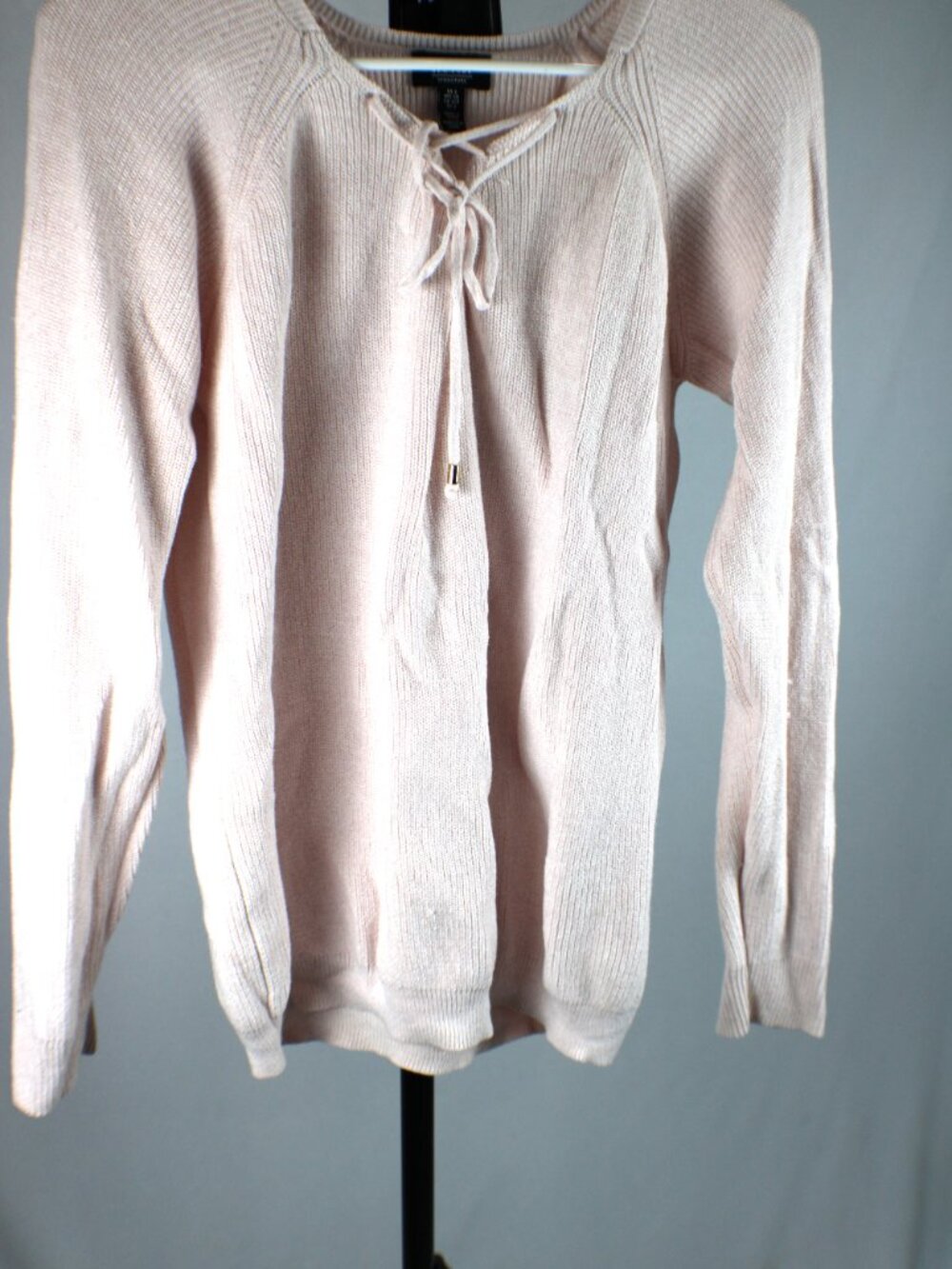 Jones New York Signature Pastel Pink Lace Up Ribbed Sweater Size S